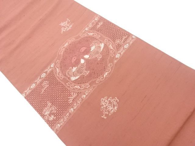 JAPANESE FUKURO OBI / EMBROIDERY / TSUMUGI / FLOWER CREST